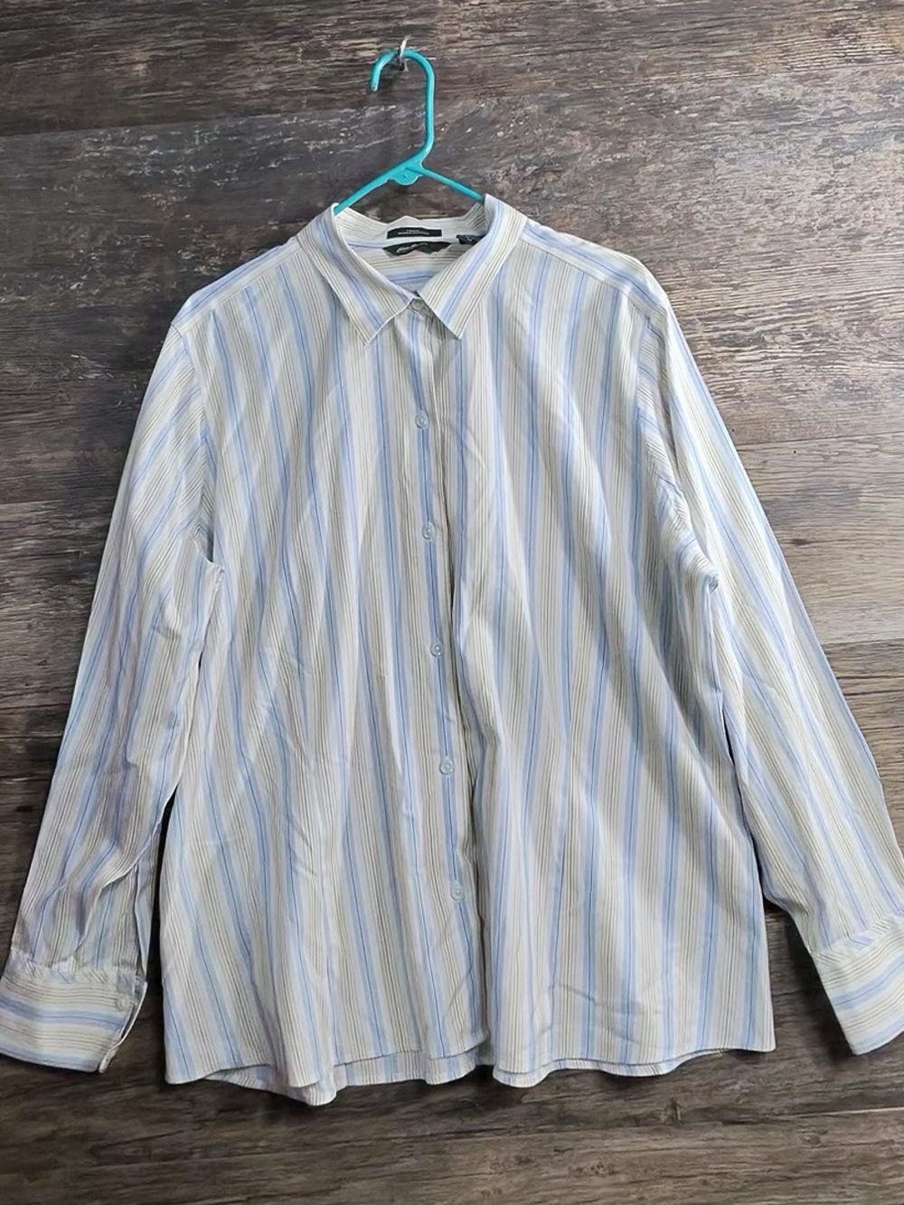 Eddie Bauer Men's Light Blue and White Striped Button-Down Shirt